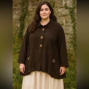 Lagenlook 2X‎ Button Down Blouse Black